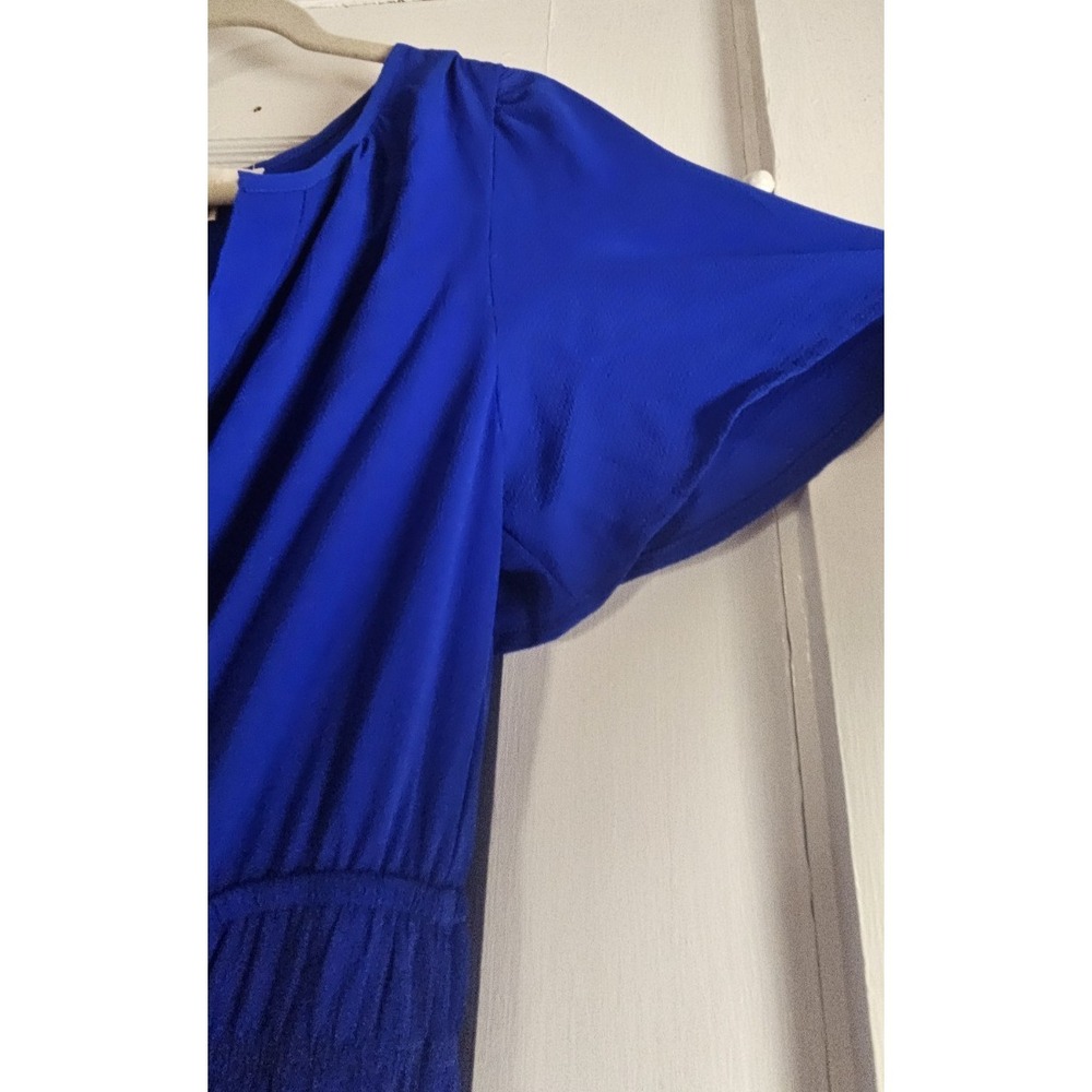 NWT monteau womans L royal blue smocked waist tiered maxi‎ dress flutter sleeves - Picture 5 of 9